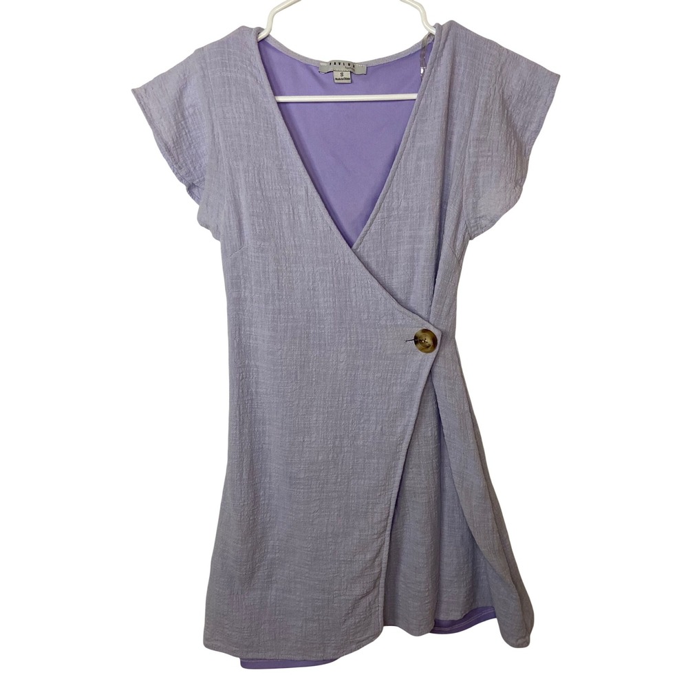 FAVLUX Lavender Wrap Dress Women's‎ Small Cotton Cap Sleeve Lined